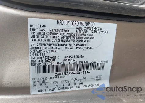 2004 Mercury Grand Marquis Ls из США, поврежденный, VIN 2MEFM75W64X645696